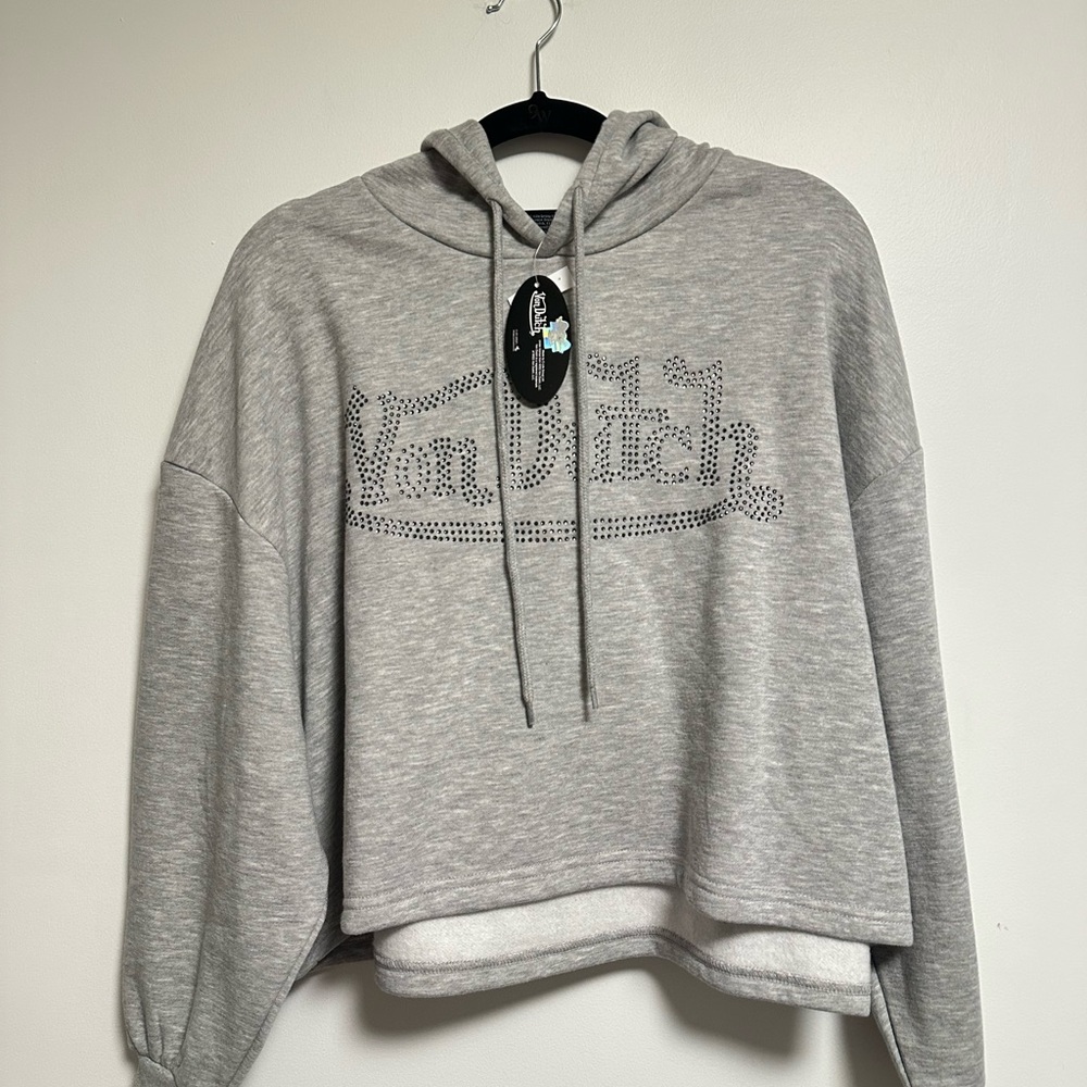 Women’s Gray Embellished Hoodie Sweatshirt